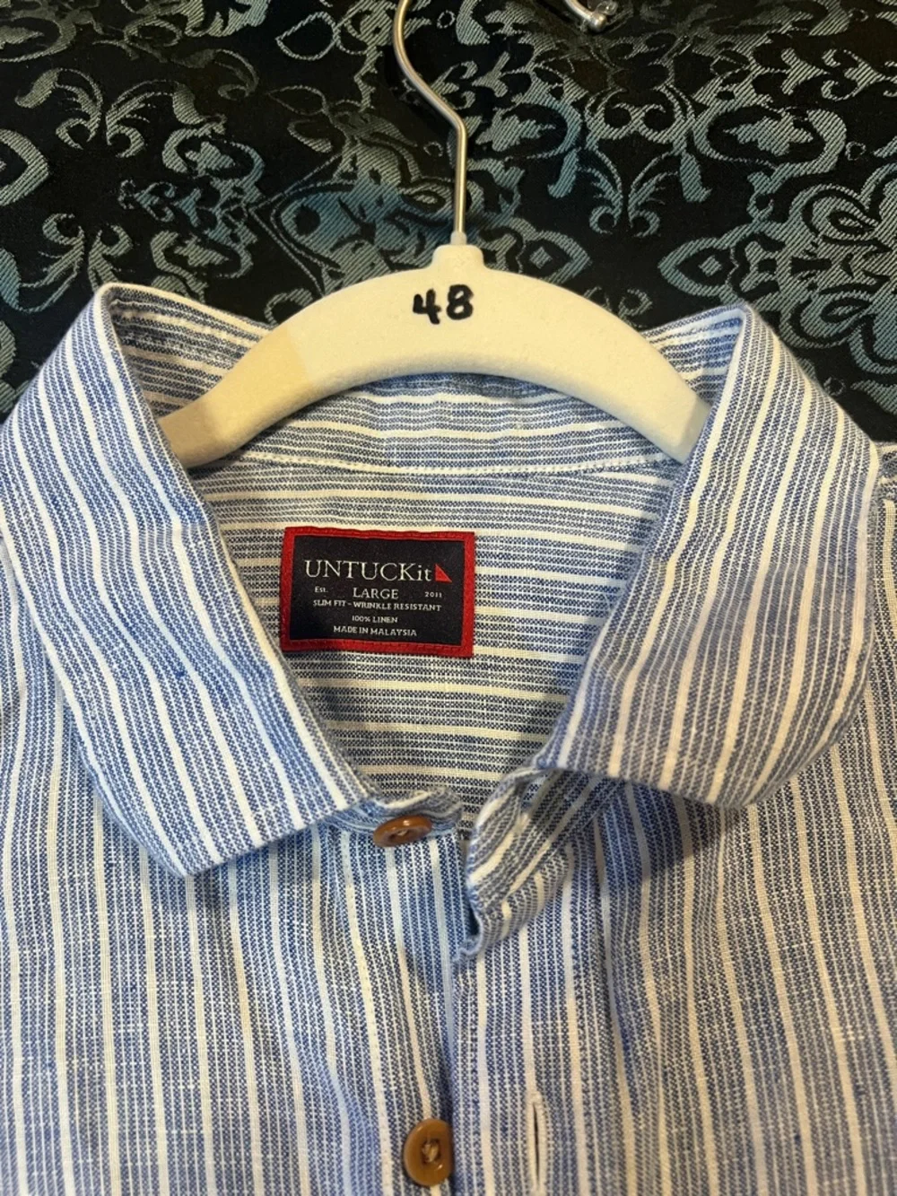UNTUCKit Blue and White Vertical Stripe Button-Down Shirt - Picture 5 of 8